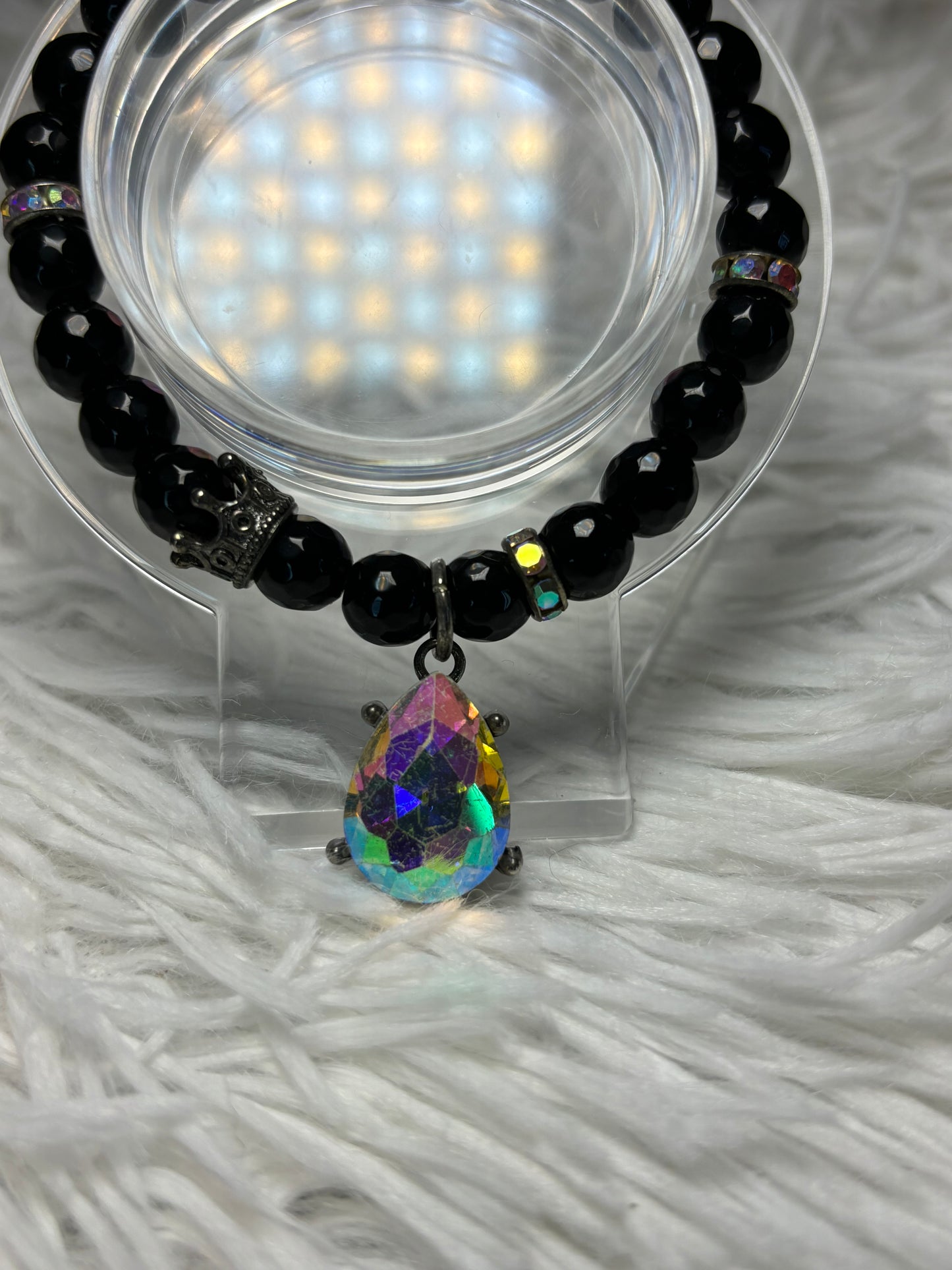 Black Onyx Beaded Bracelet with Teardrop Charm