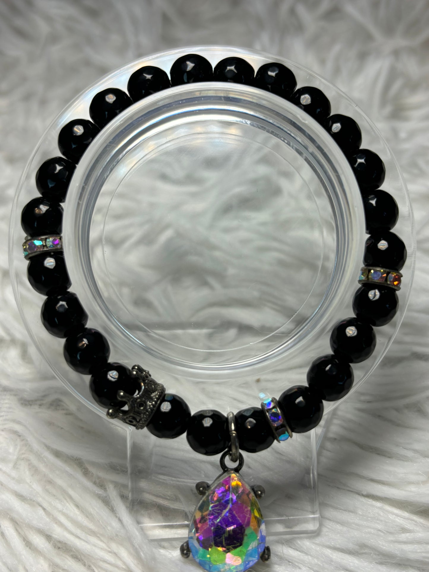 Black Onyx Beaded Bracelet with Teardrop Charm