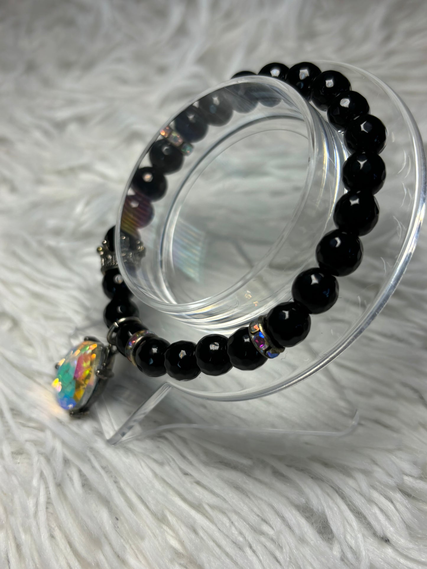 Black Onyx Beaded Bracelet with Teardrop Charm
