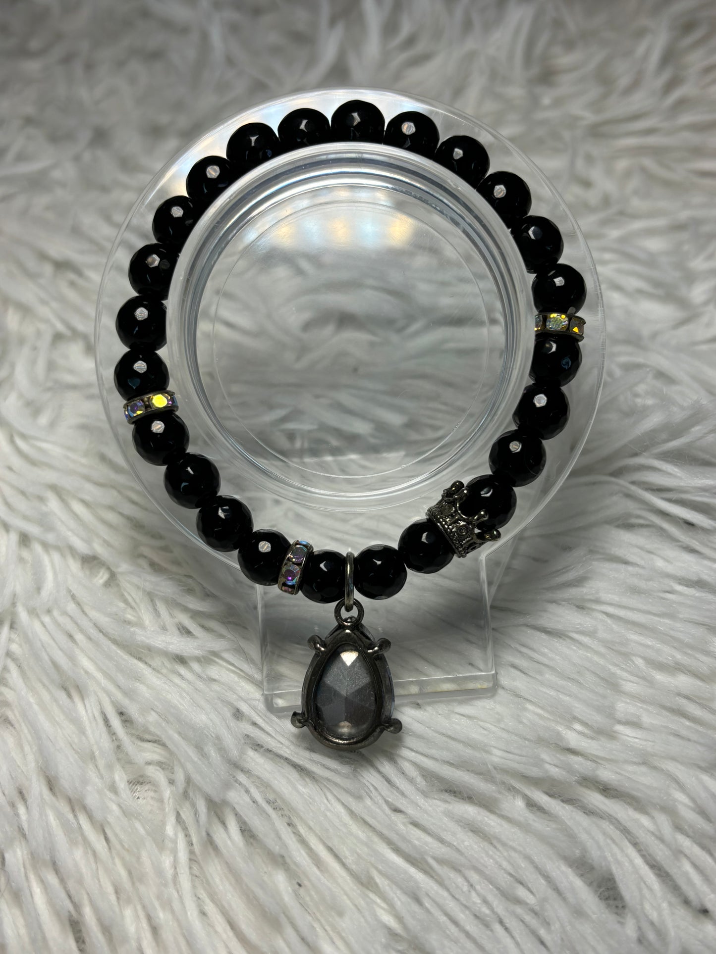 Black Onyx Beaded Bracelet with Teardrop Charm