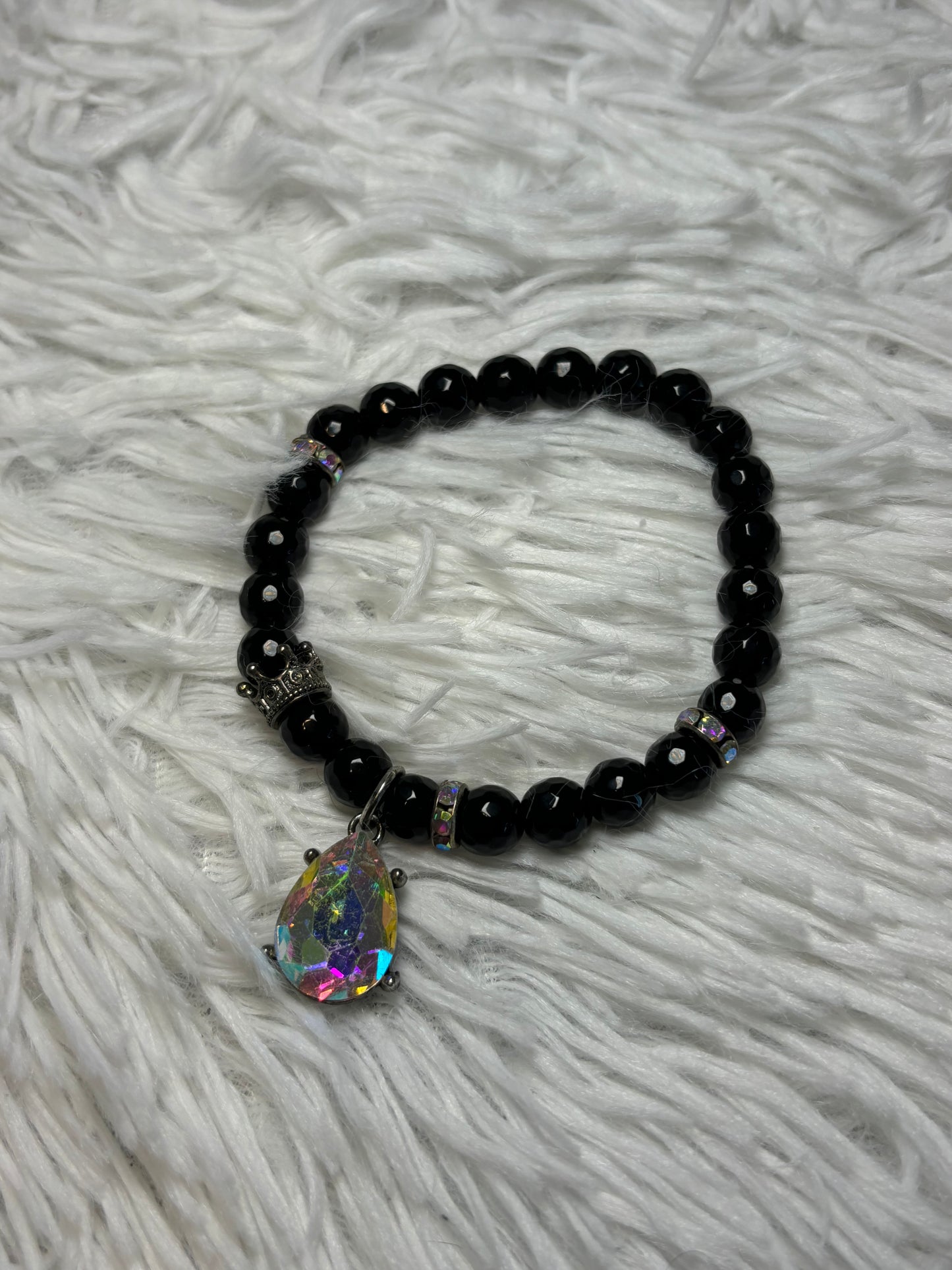 Black Onyx Beaded Bracelet with Teardrop Charm