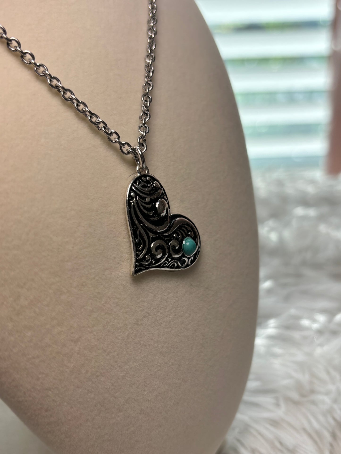 Western Floral Heart Chain Necklace- Turquoise