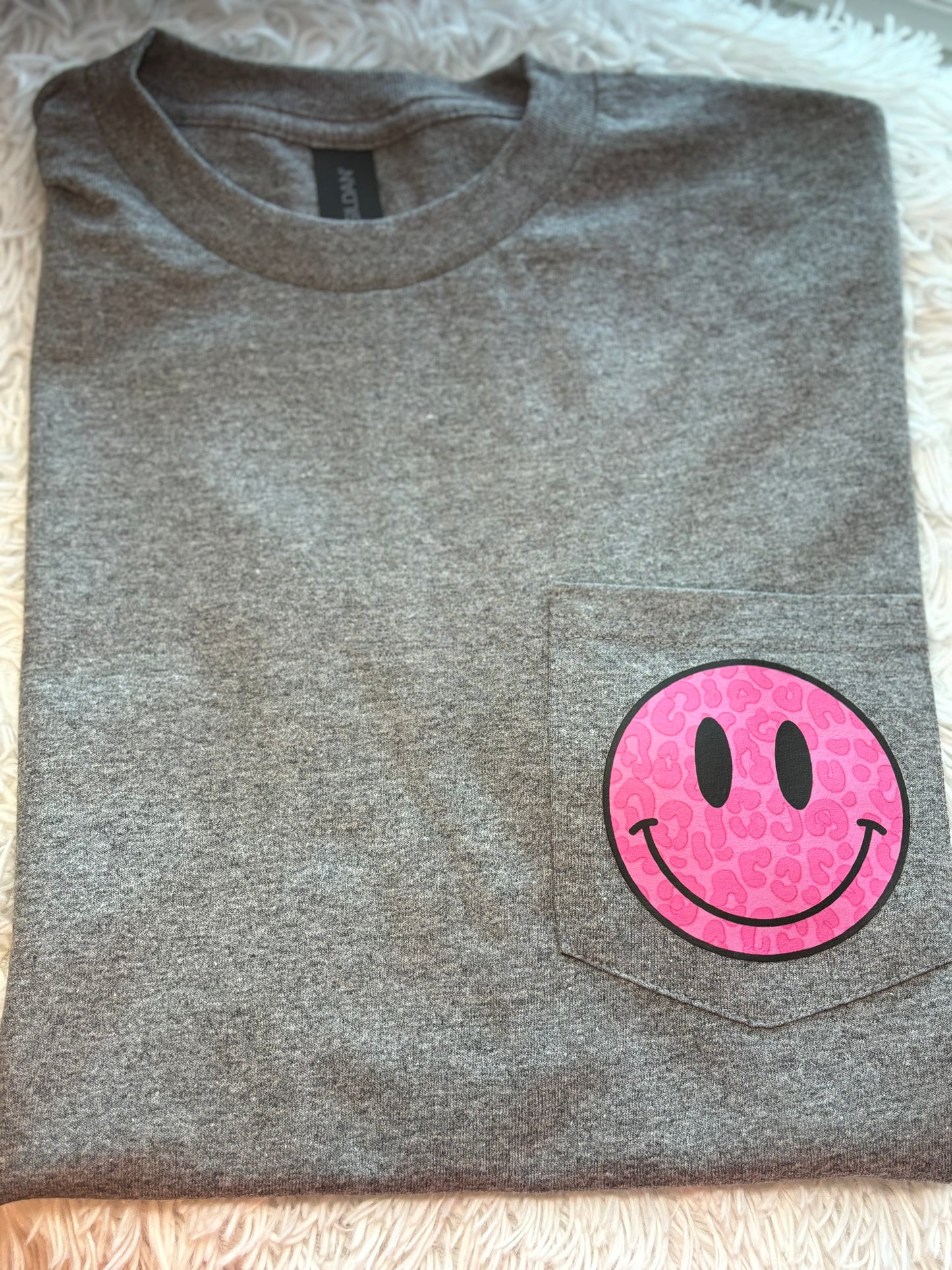 Leopard Smiley Face Pocket Tee