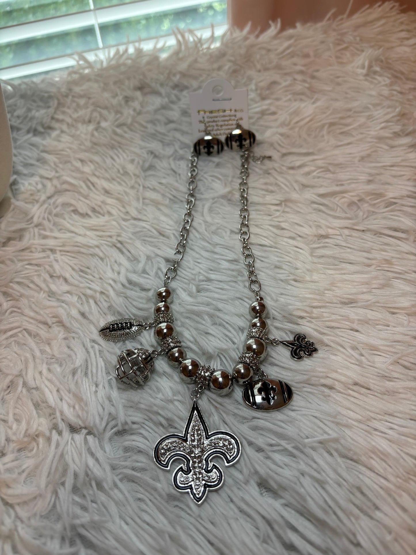 Fleur De Lis Football Necklace Set
