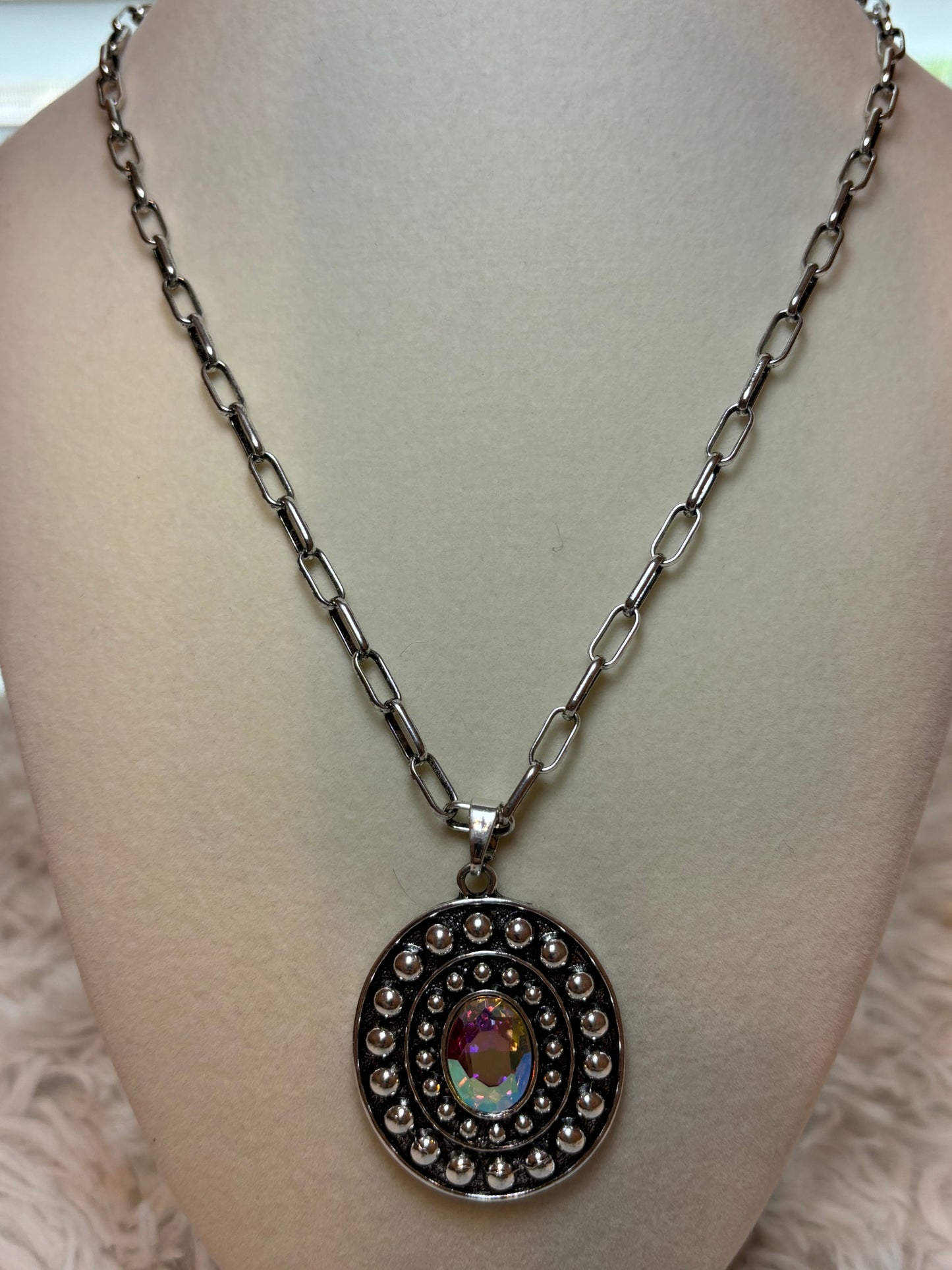 Western Oval Concho Stone Necklace