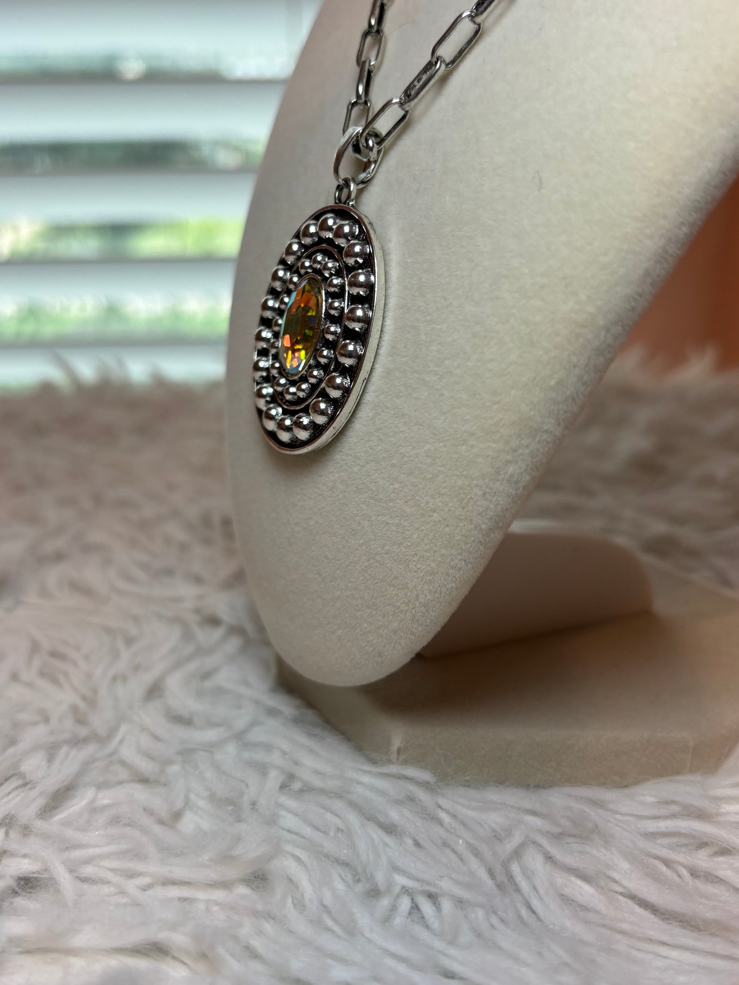 Western Oval Concho Stone Necklace