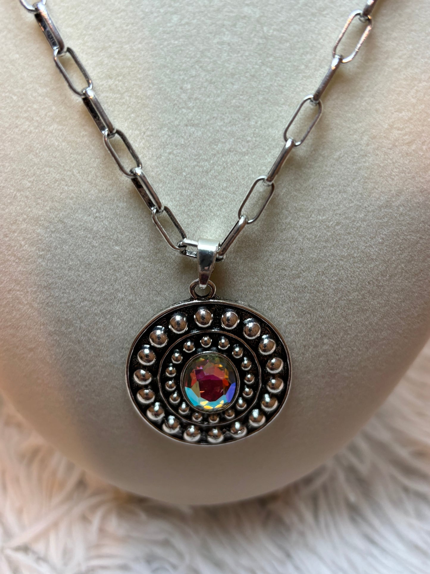Western Oval Concho Stone Necklace