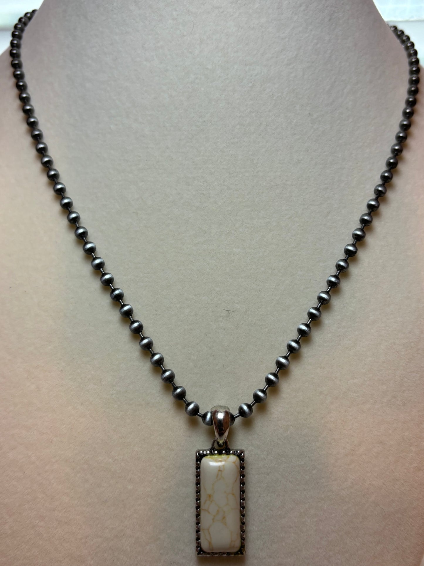 Rectangle Stone Pendant with Ball Chain Necklace