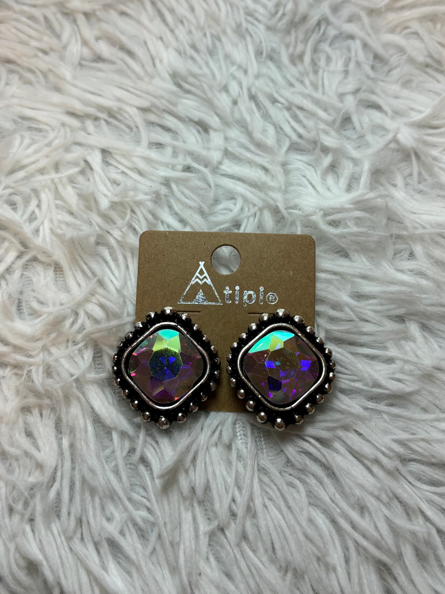 Western Square Stone Stud Earrings