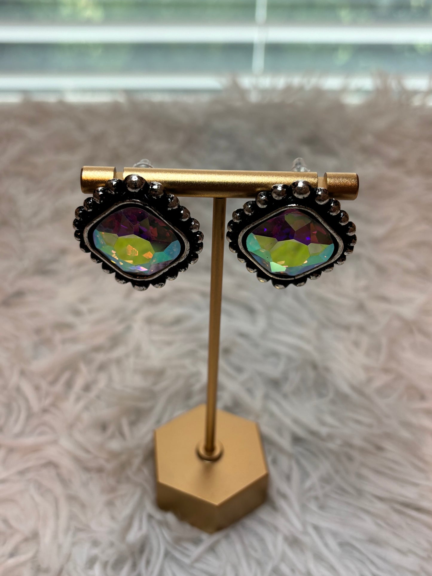 Western Square Stone Stud Earrings