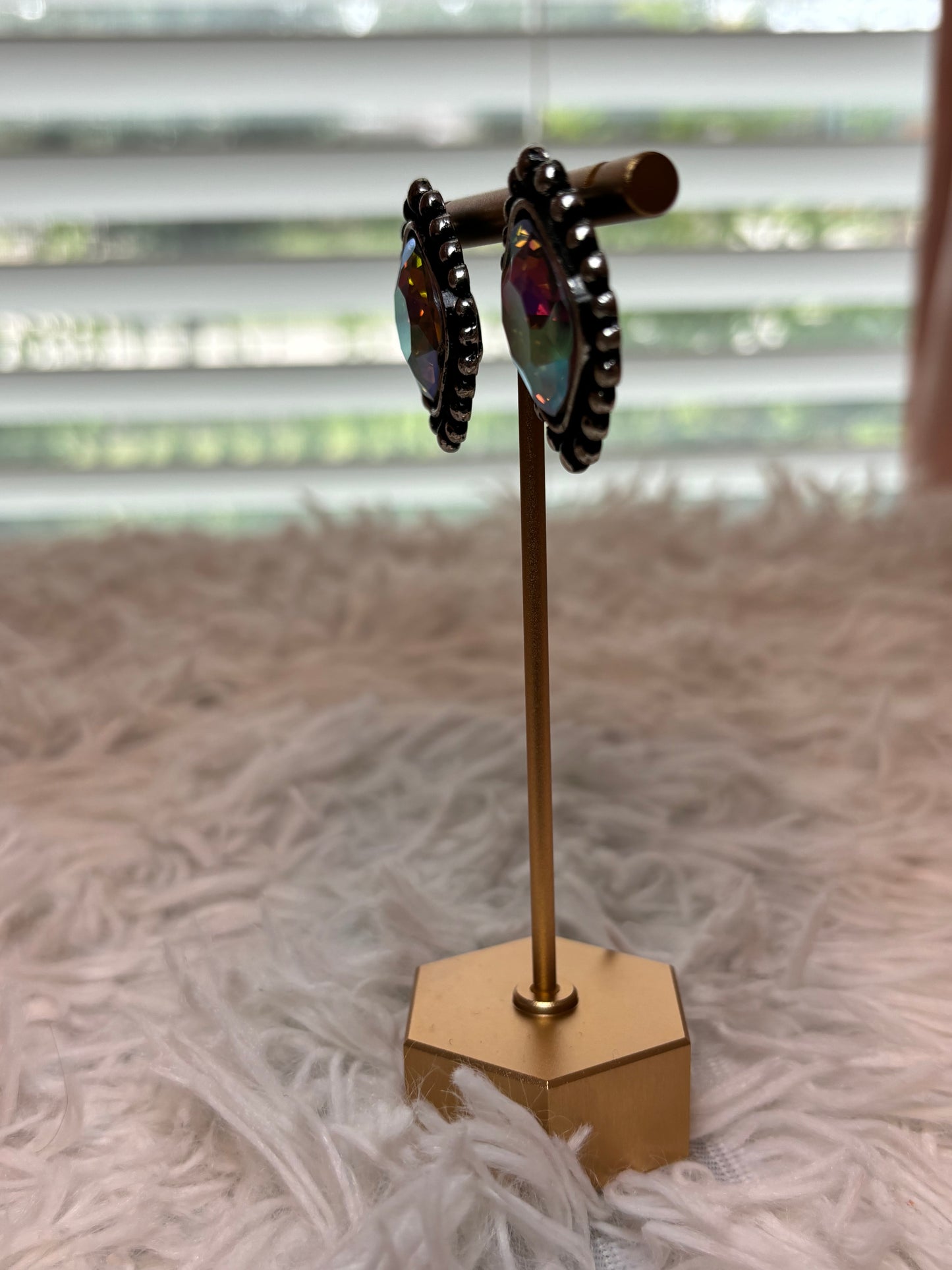 Western Square Stone Stud Earrings