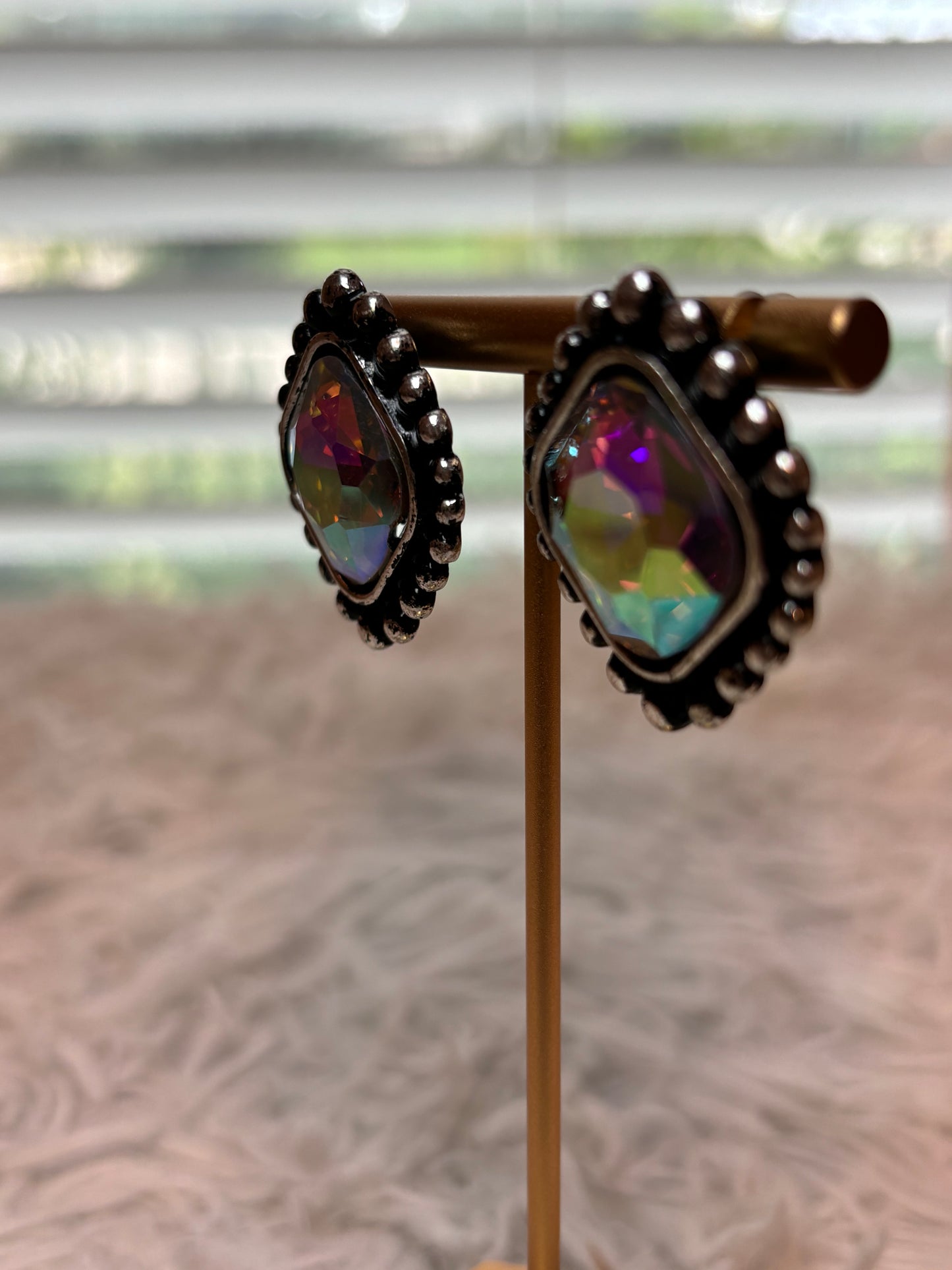 Western Square Stone Stud Earrings