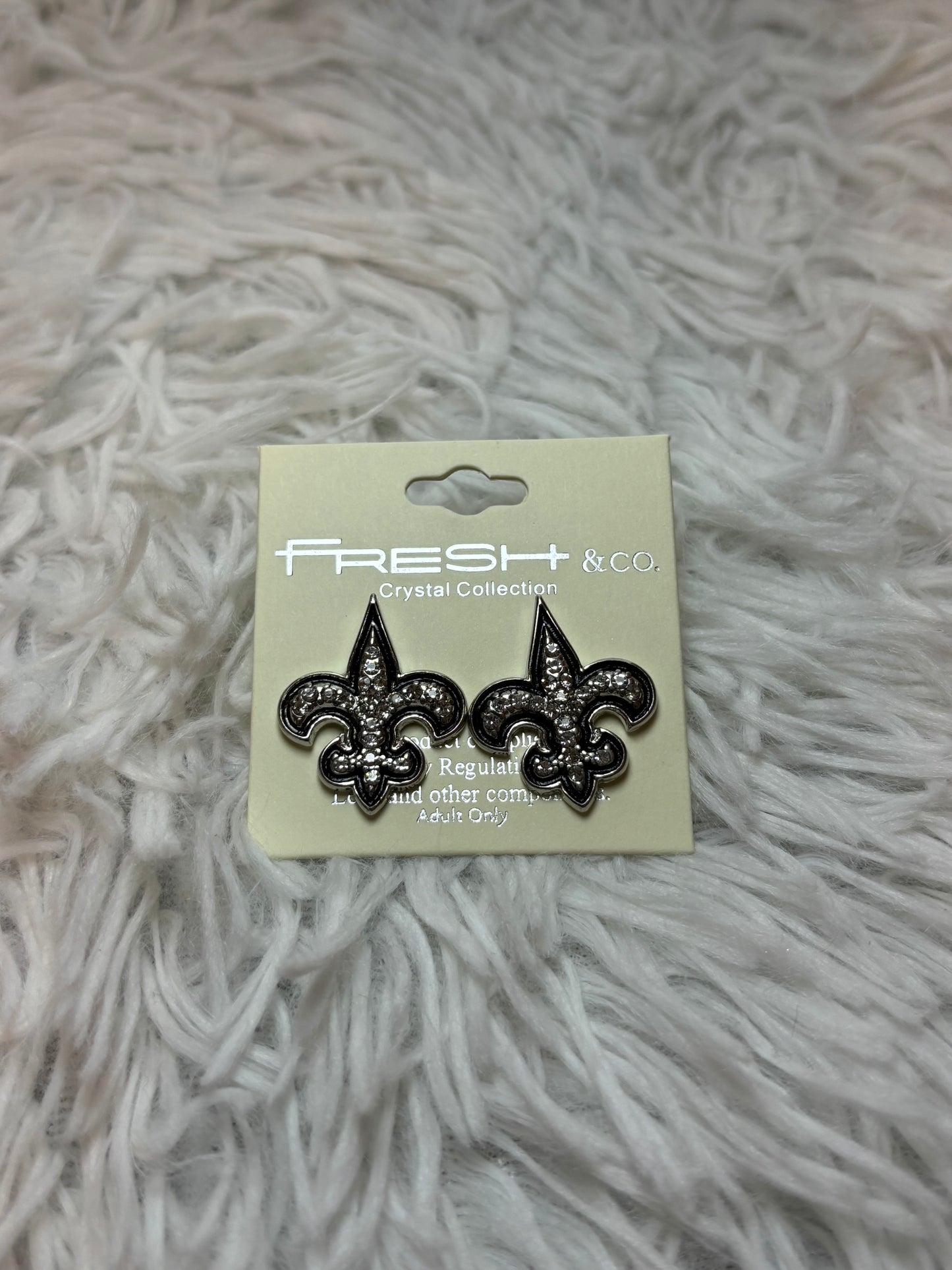Fleur De Lis Silver Rhinestone Earrings