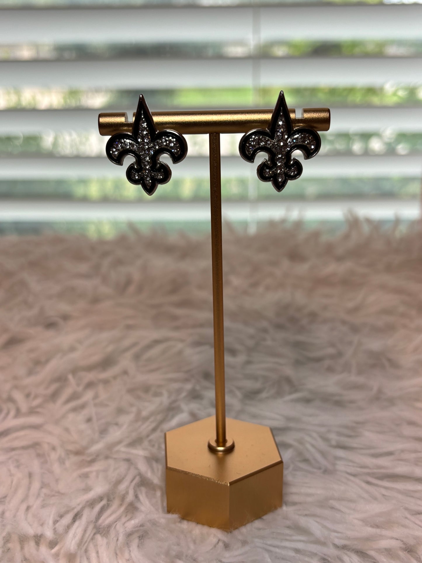 Fleur De Lis Silver Rhinestone Earrings