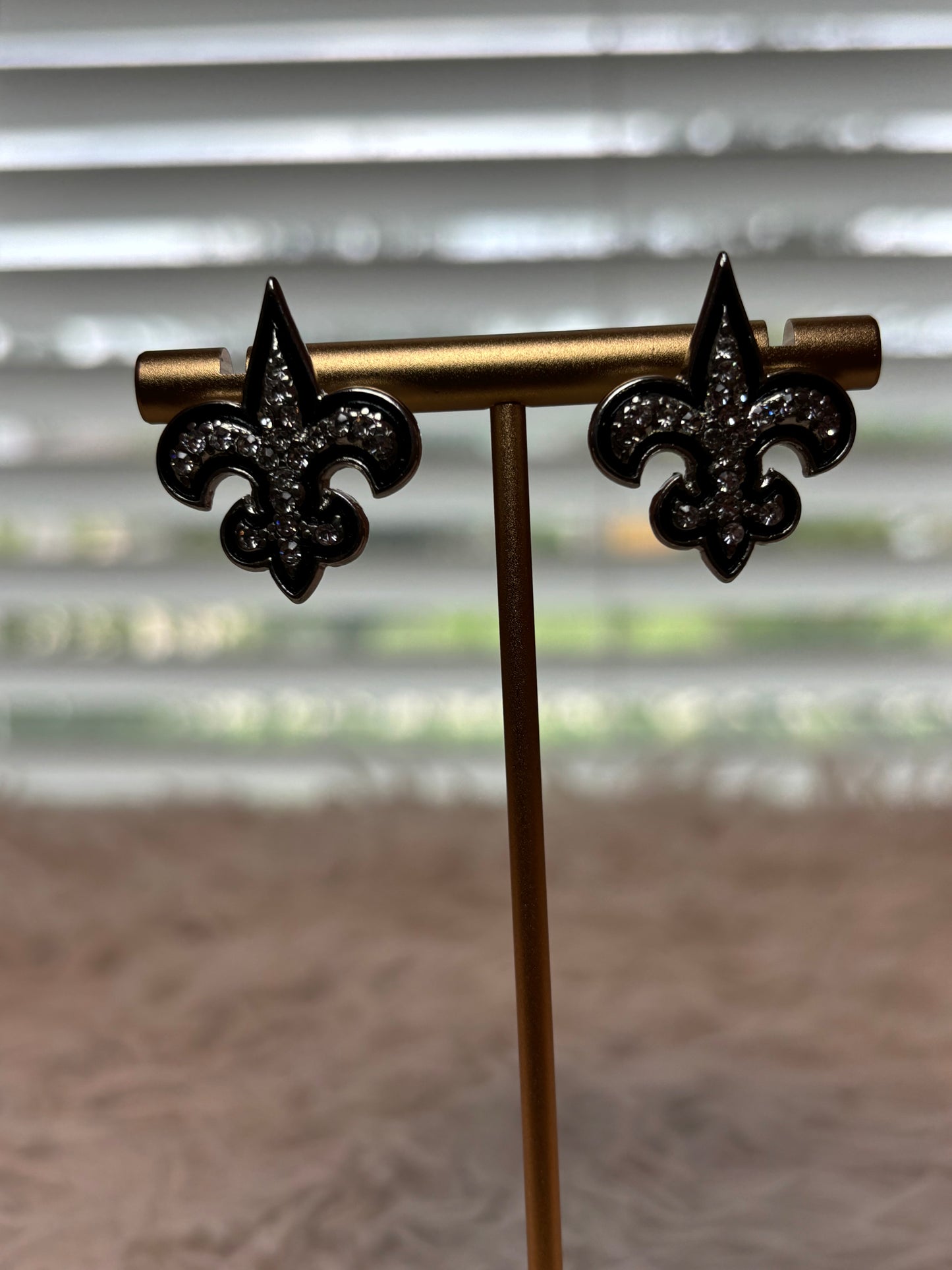 Fleur De Lis Silver Rhinestone Earrings