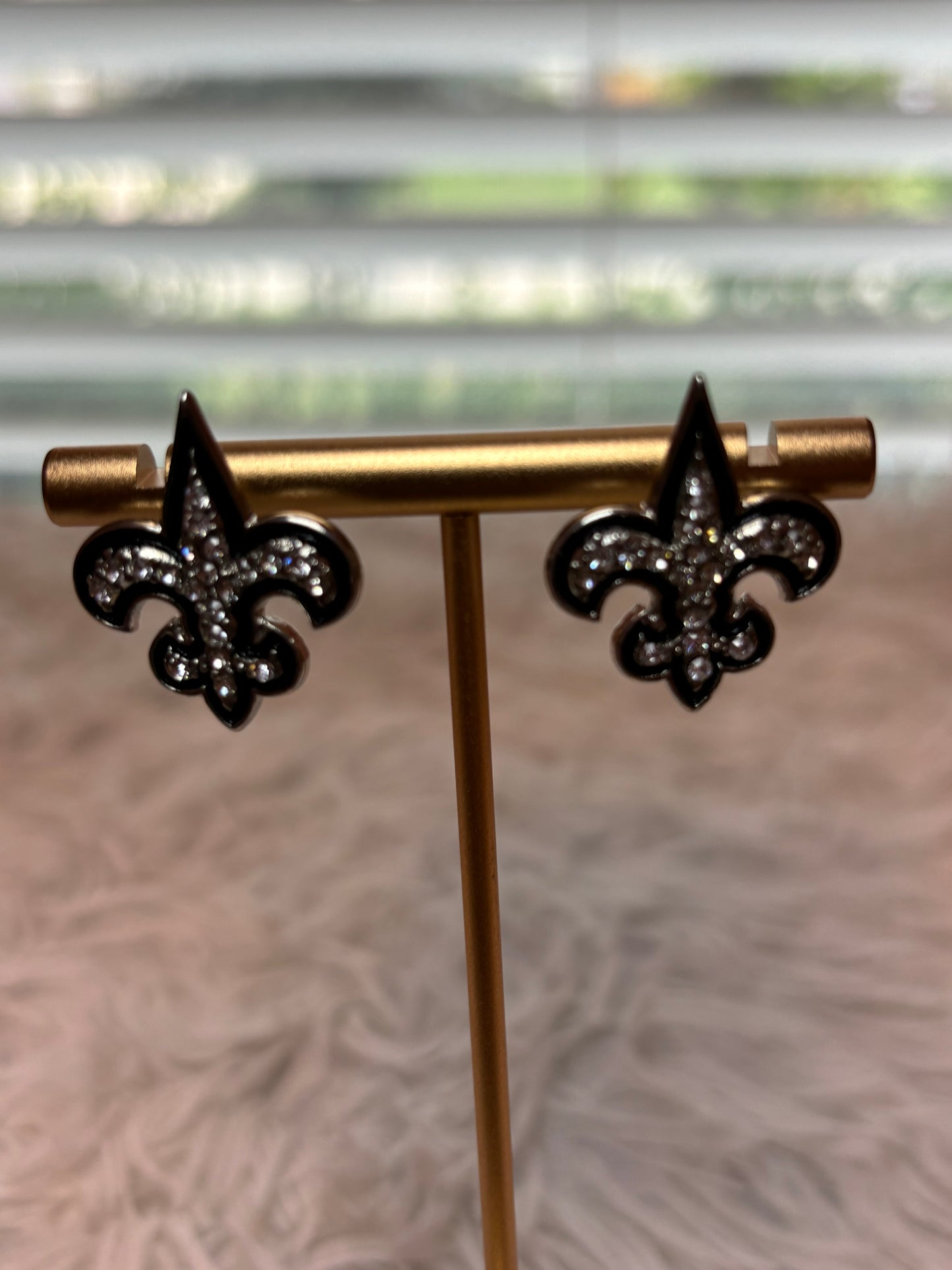 Fleur De Lis Silver Rhinestone Earrings
