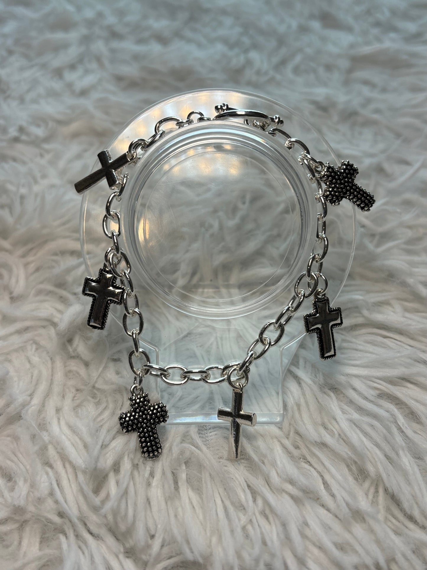 Silver Cross Charm Toggle Bracelet