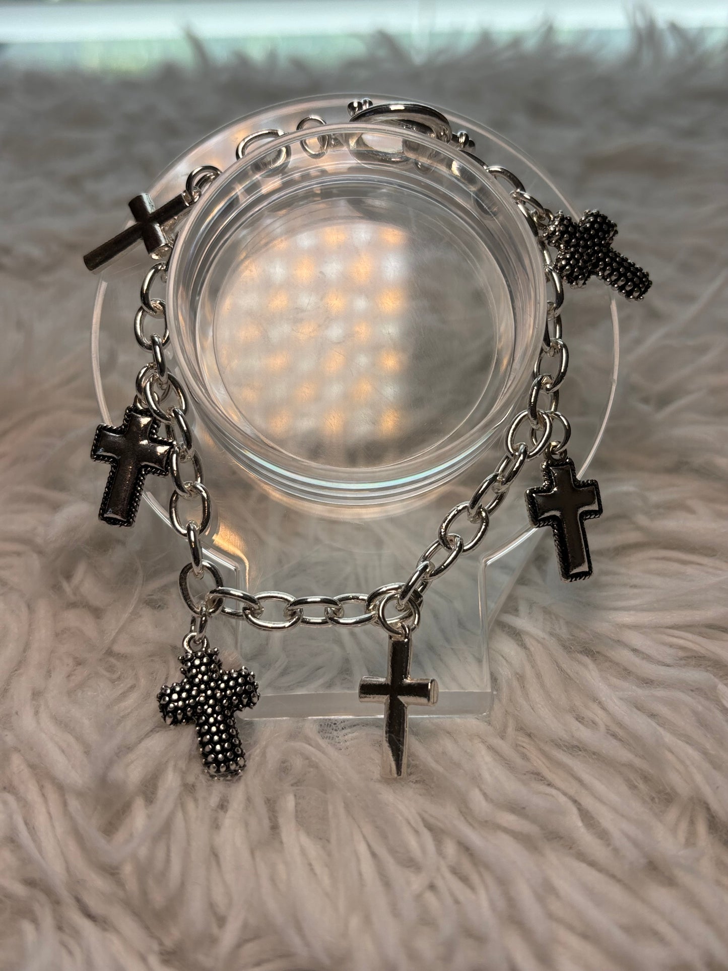 Silver Cross Charm Toggle Bracelet