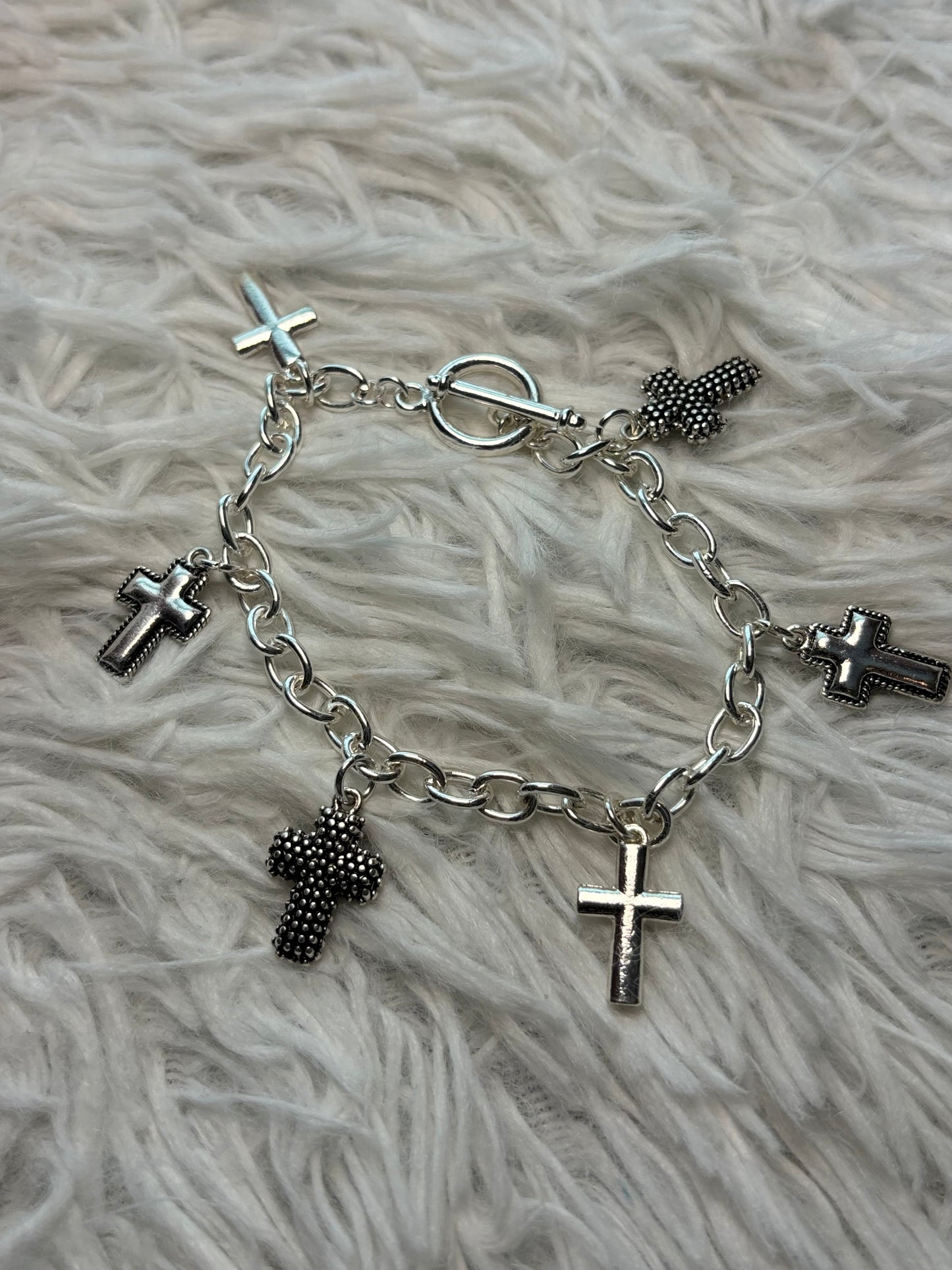 Silver Cross Charm Toggle Bracelet