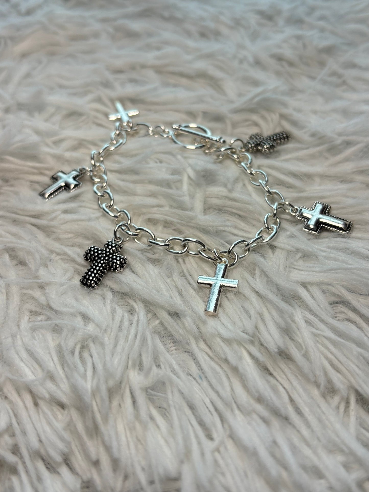 Silver Cross Charm Toggle Bracelet