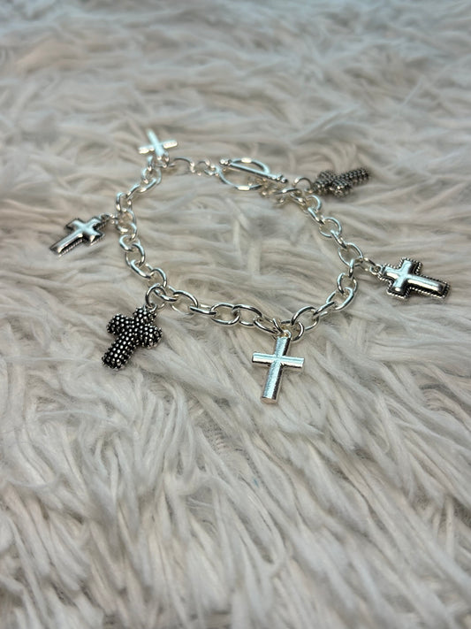 Silver Cross Charm Toggle Bracelet