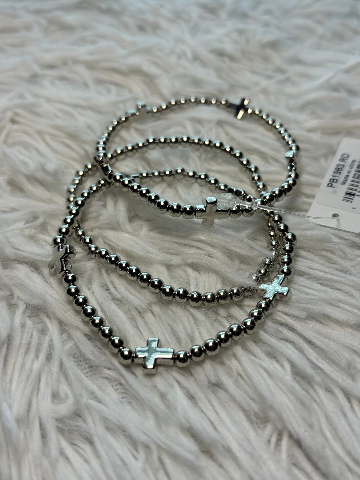 Silver Cross Bracelet Set