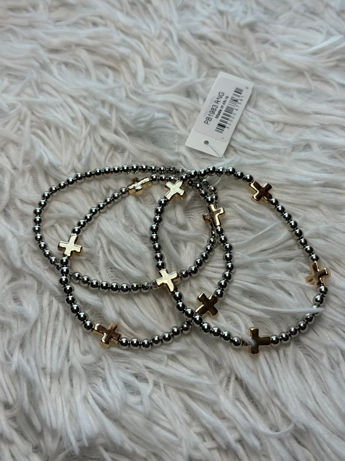 Gold and Silver Cross Bracelet Set