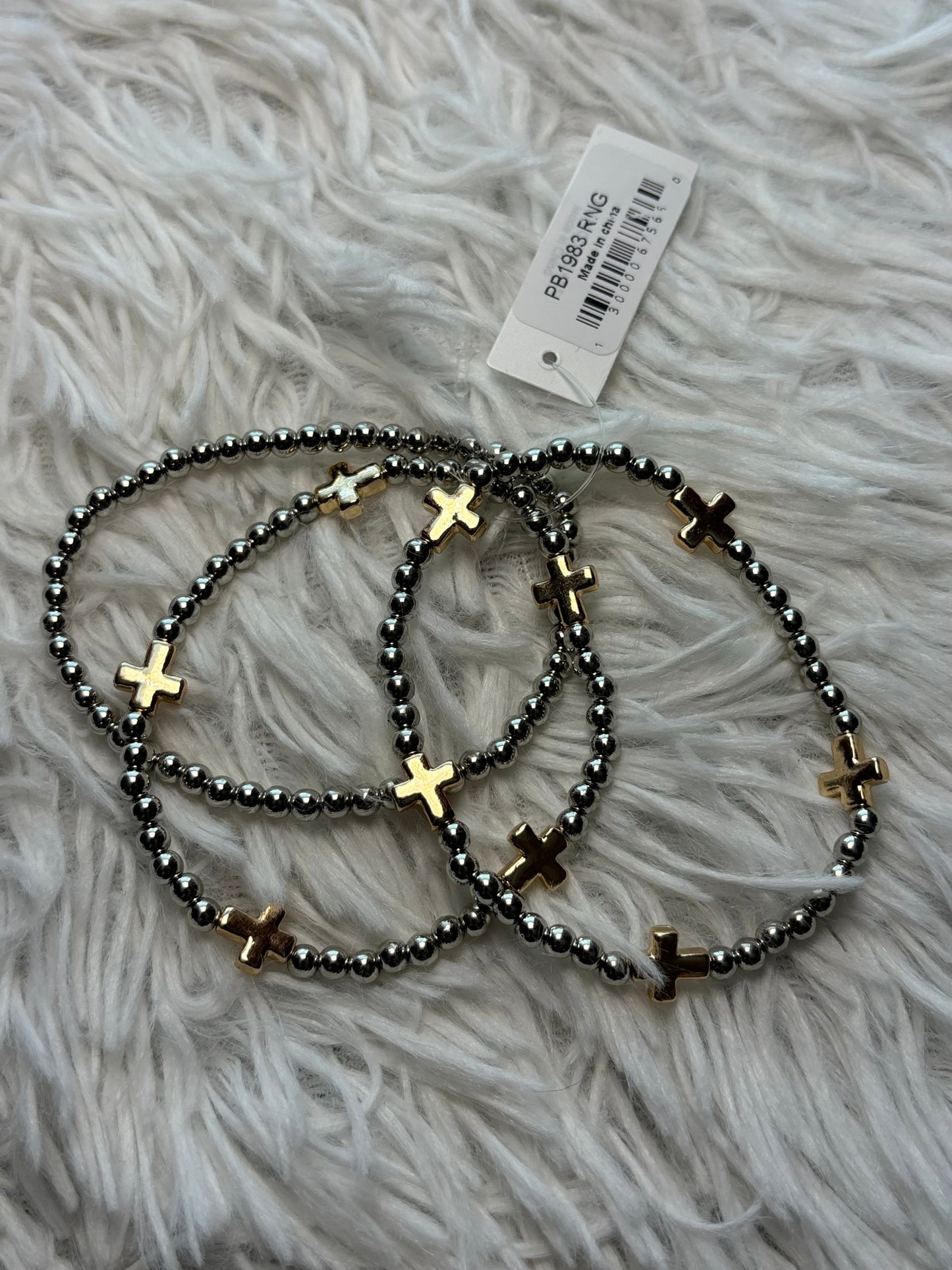 Gold and Silver Cross Bracelet Set