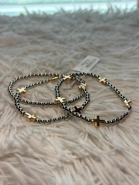 Gold and Silver Cross Bracelet Set
