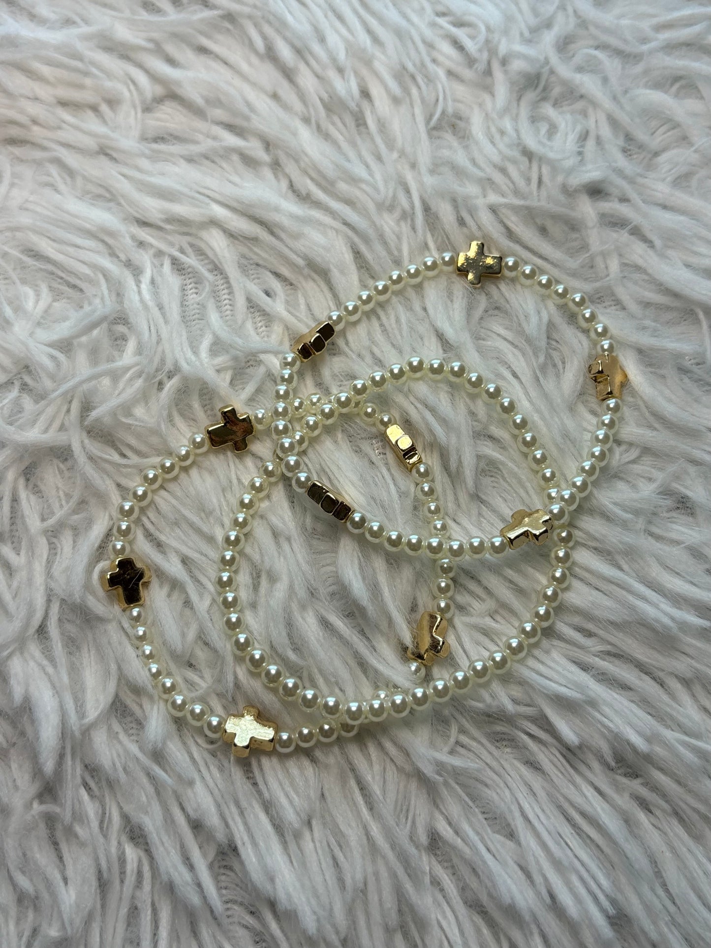 Cross Pearl Bracelet Set