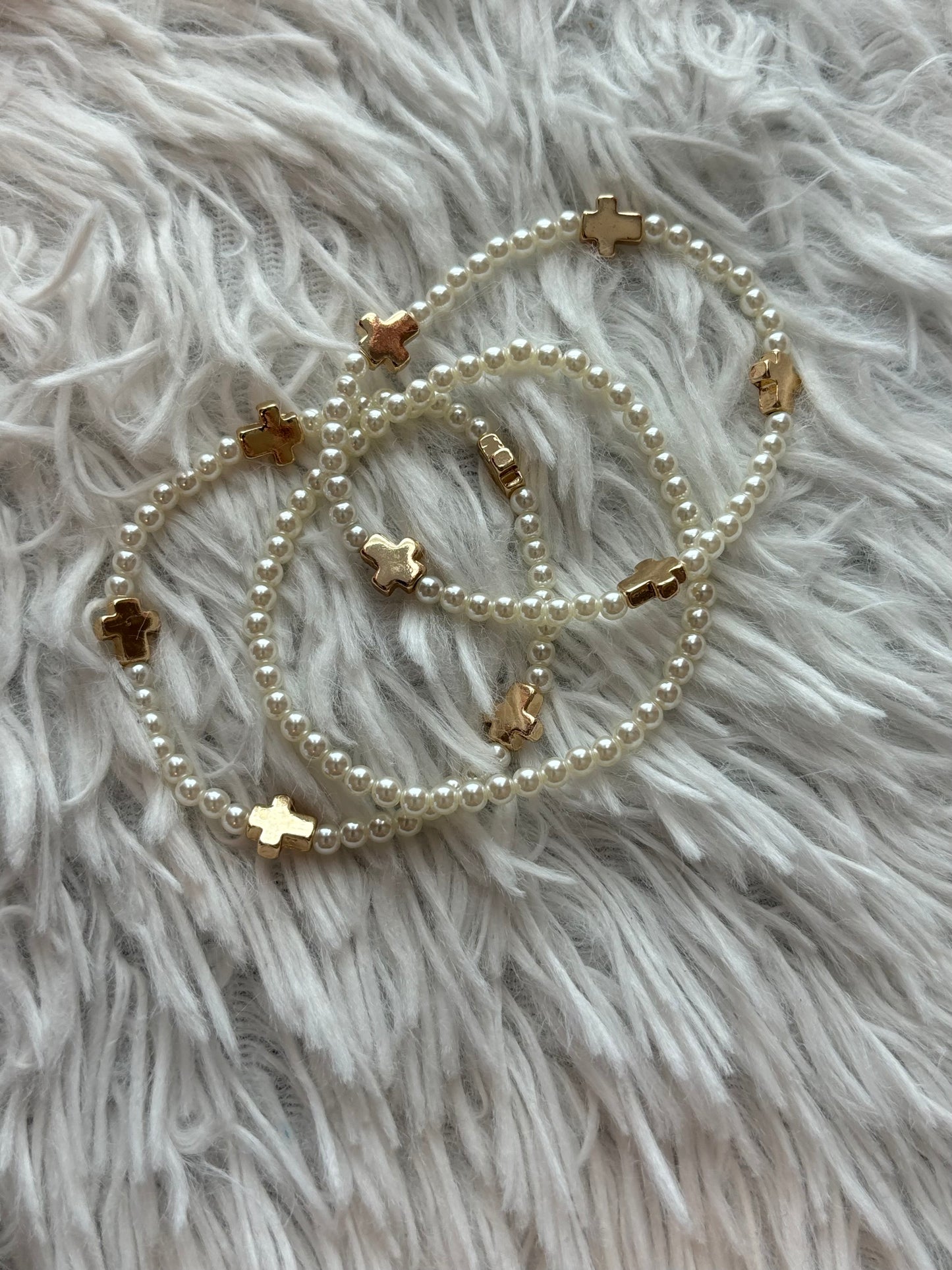 Cross Pearl Bracelet Set
