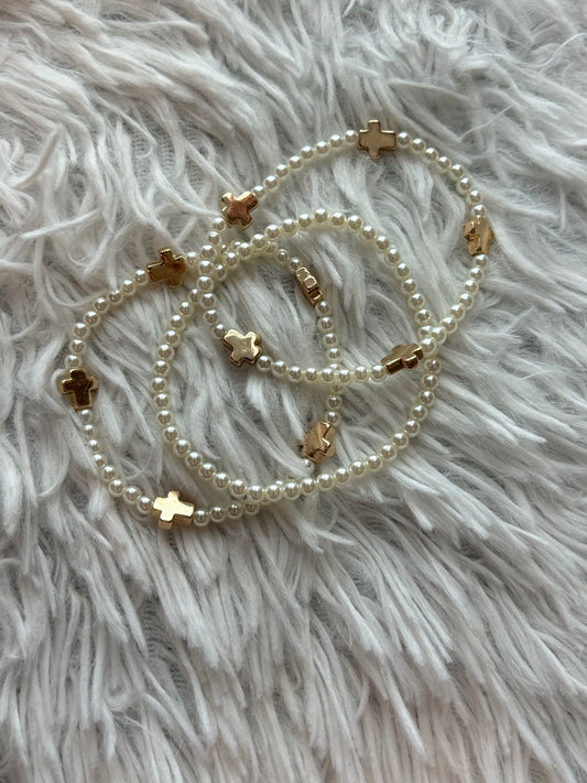 Cross Pearl Bracelet Set