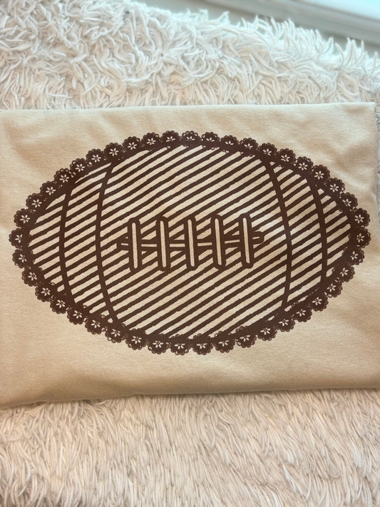 Brown Lace Football heat press t-shirt in tan