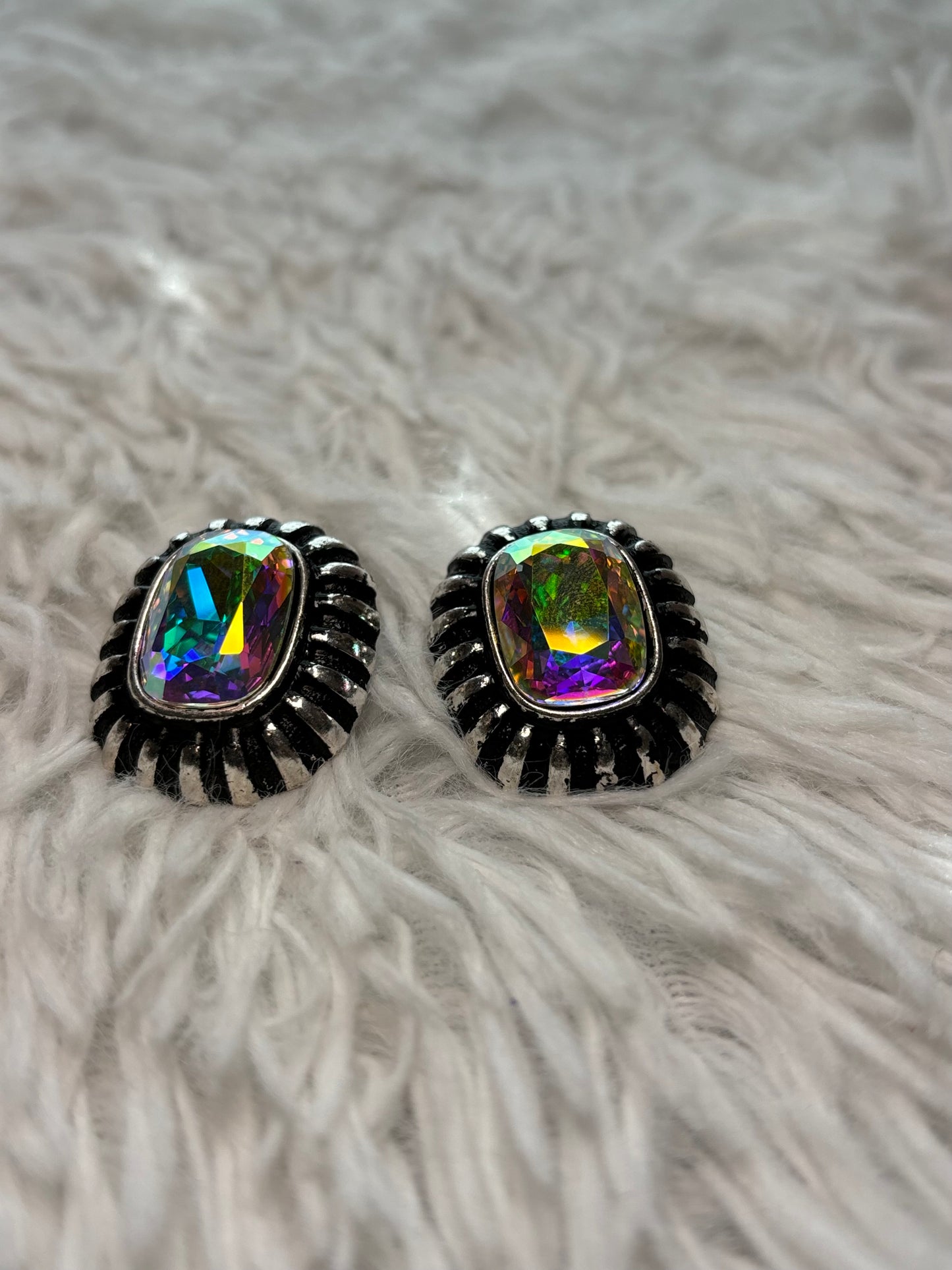 Western Rectangle Stone Stud Earrings