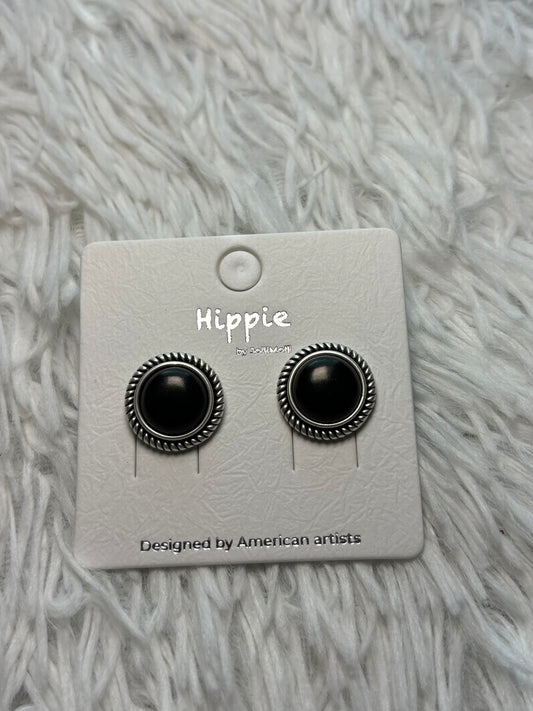 Black Round Stud Earrings