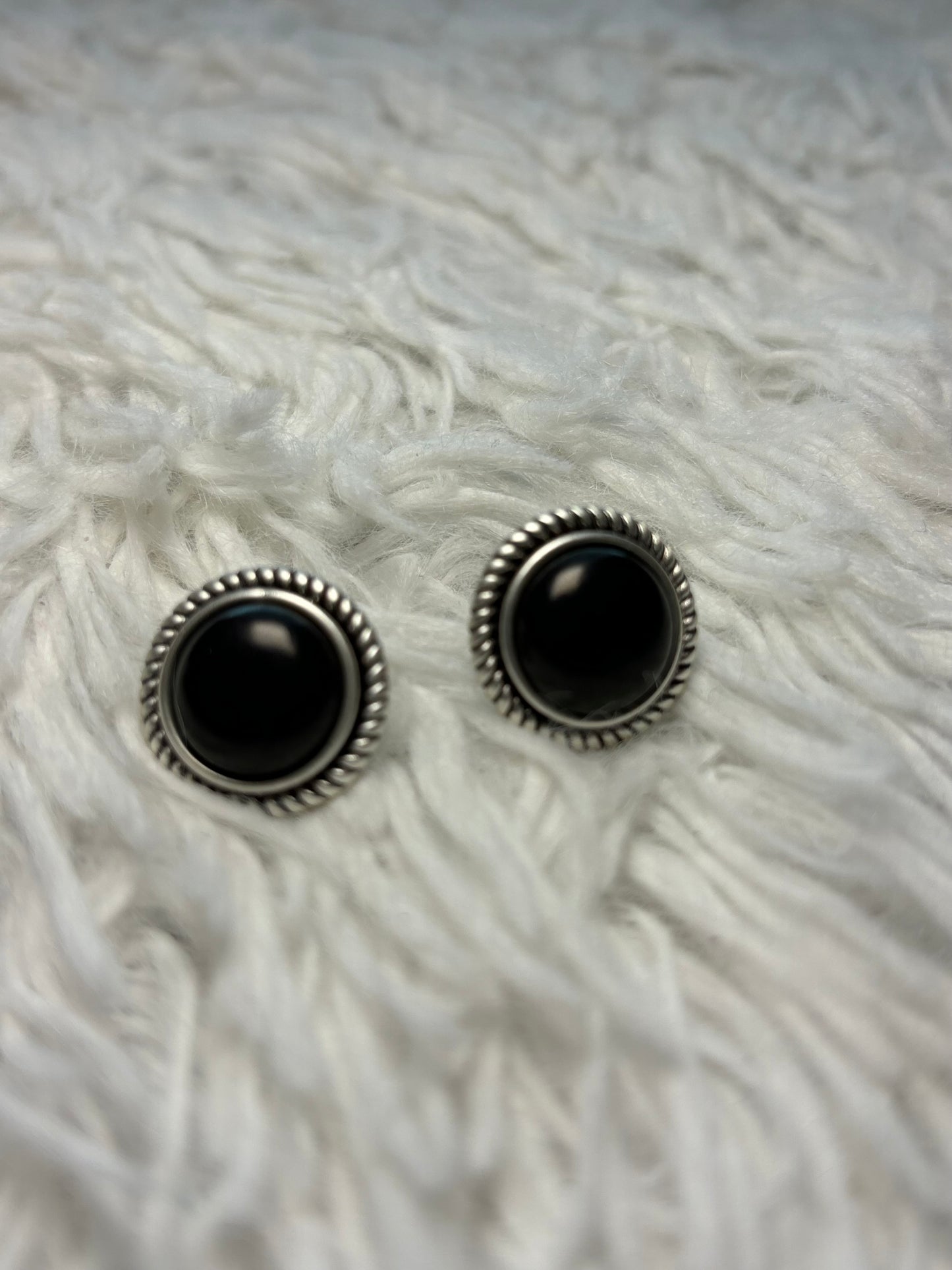 Black Round Stud Earrings