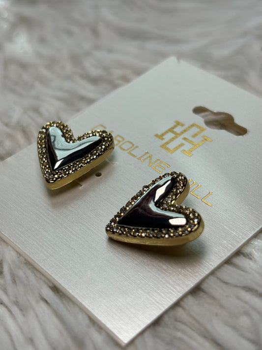 Puff Heart and Crystal Stud Earrings