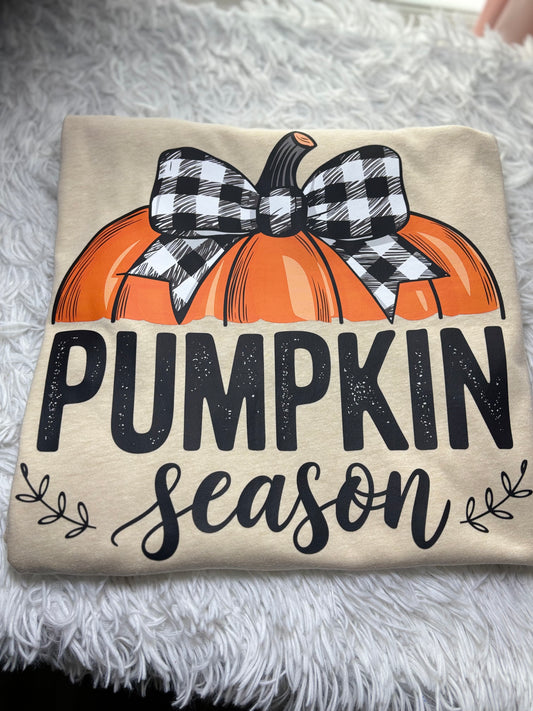 Beige t-shirt with heat press pumpkin design and 'Pumpkin Season' text