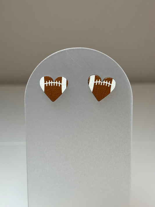 Wooden Heart Shaped Football Earrings