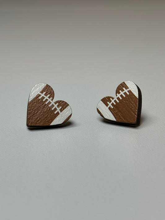 Wooden Heart Shaped Football Earrings