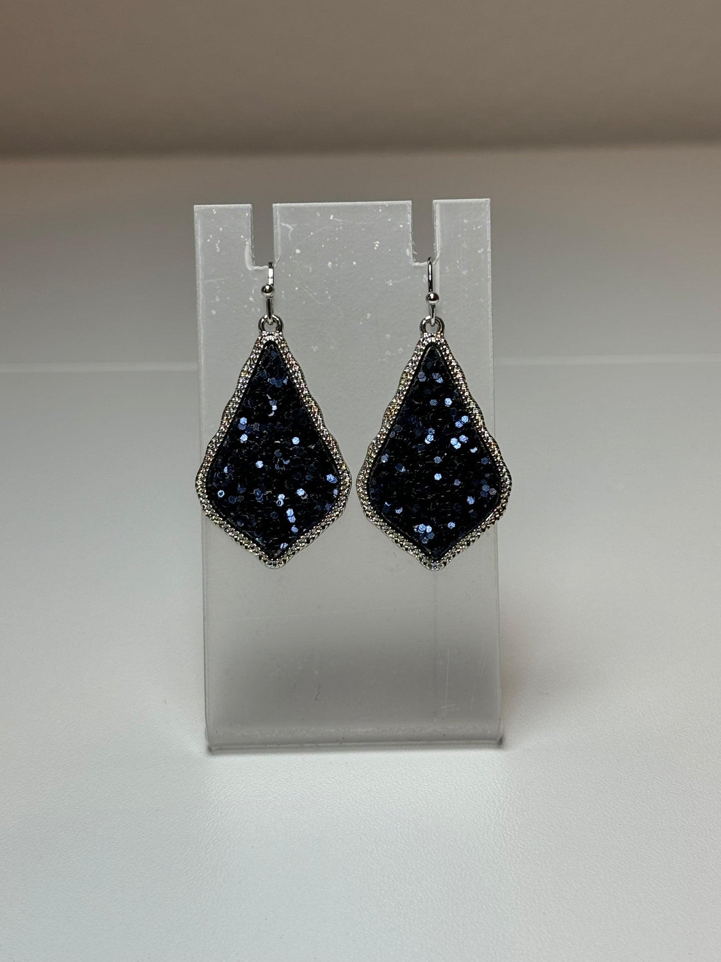Small Silver Earrings with Blue Glitter