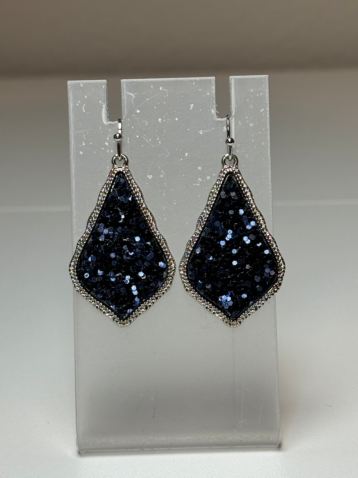 Small Silver Earrings with Blue Glitter
