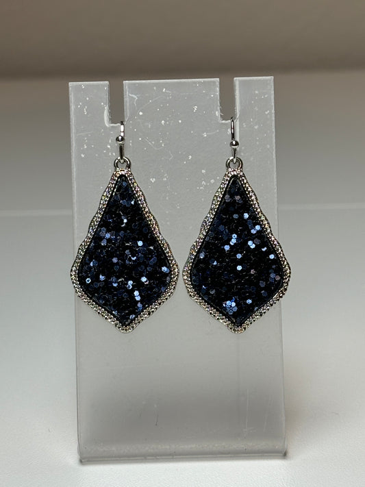 Small Silver Earrings with Blue Glitter