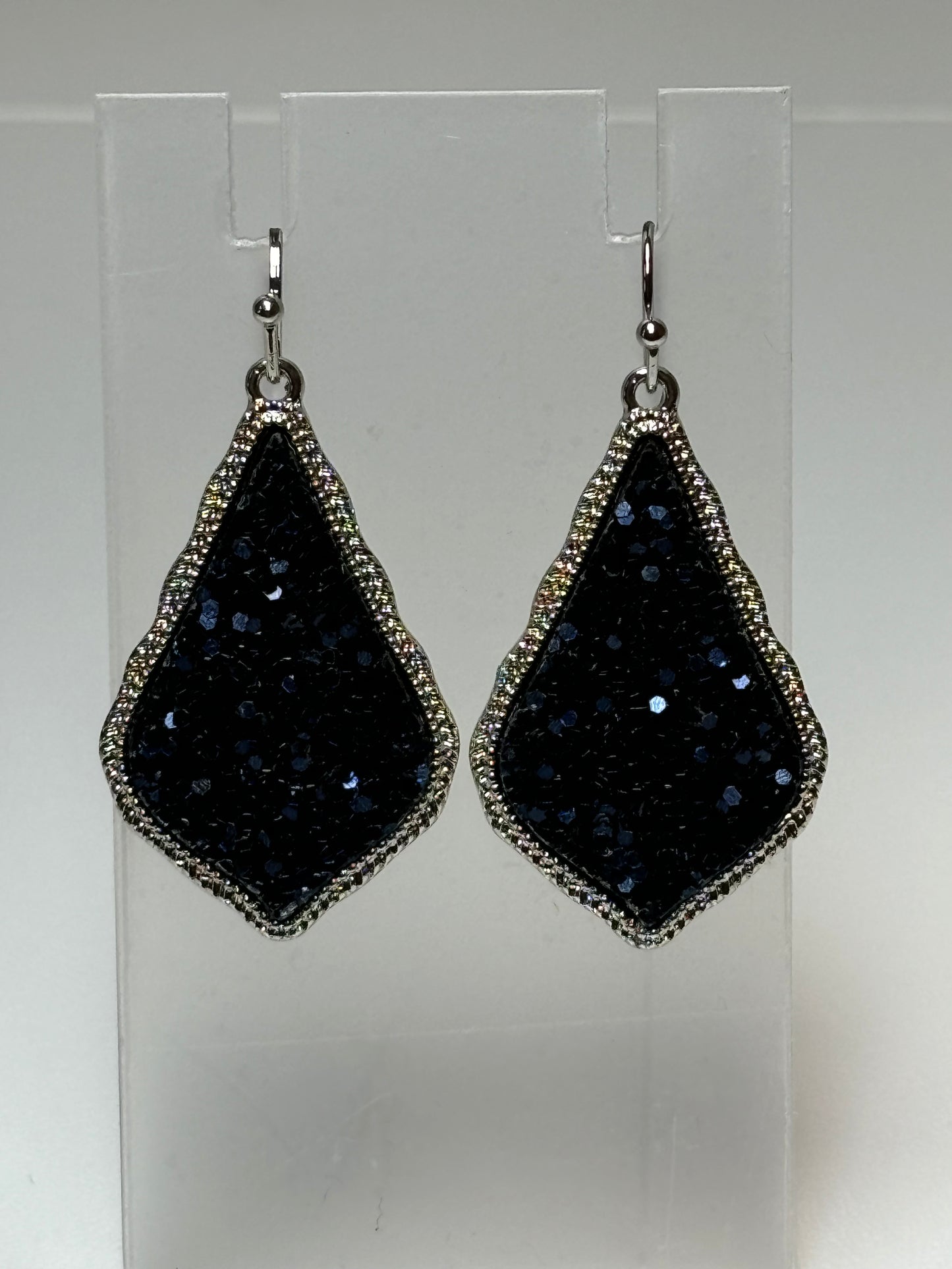 Small Silver Earrings with Blue Glitter
