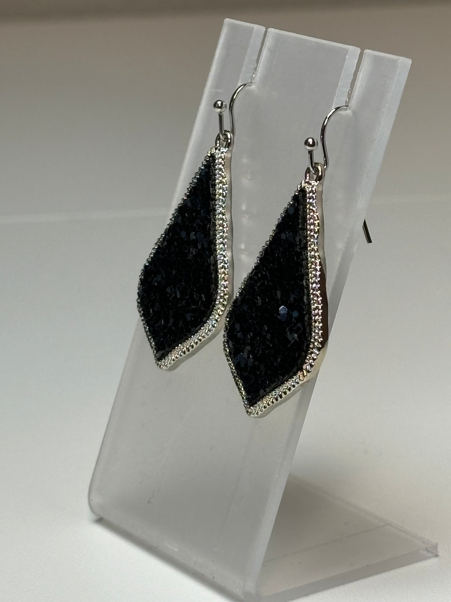 Small Silver Earrings with Blue Glitter