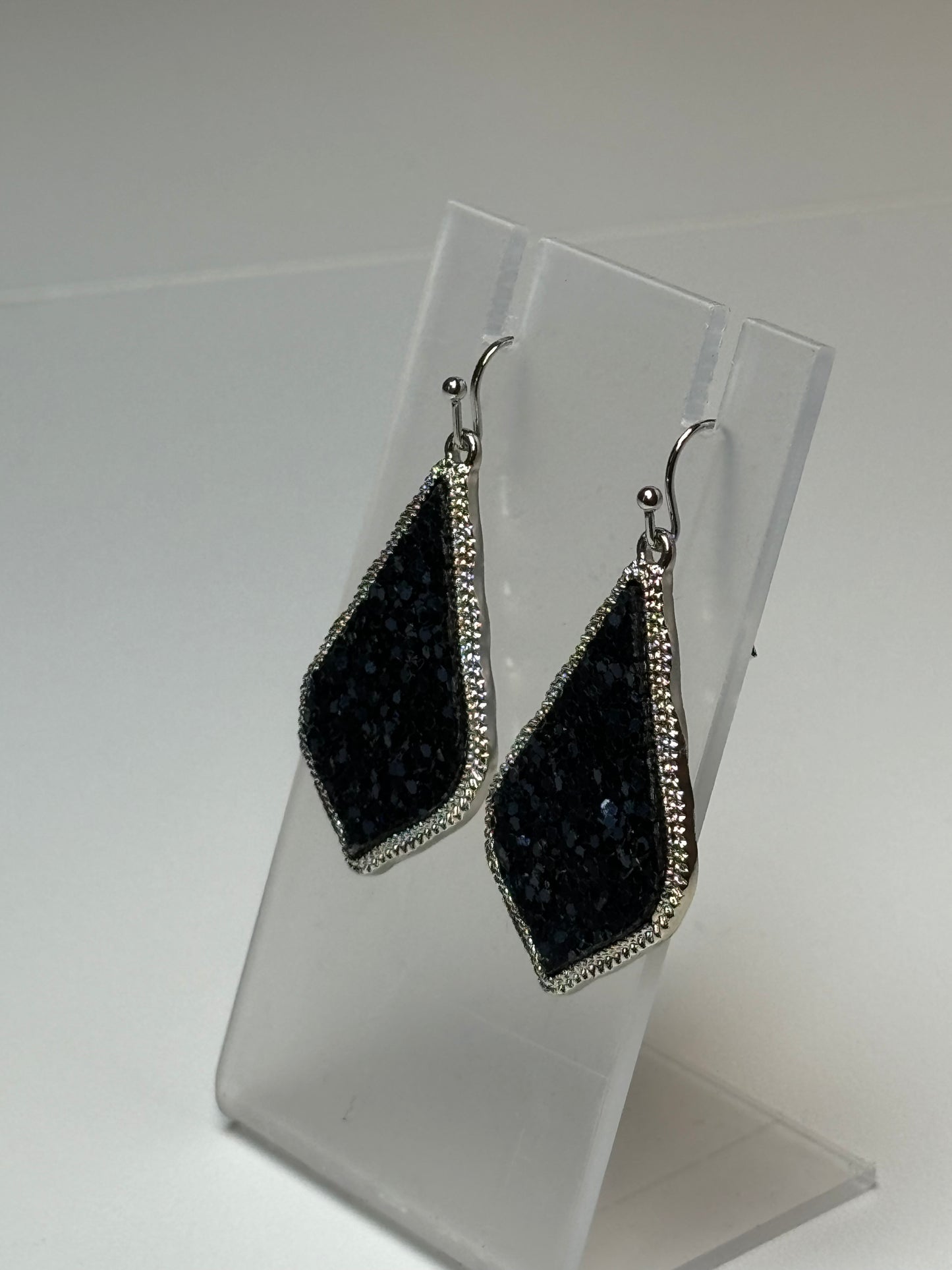 Small Silver Earrings with Blue Glitter
