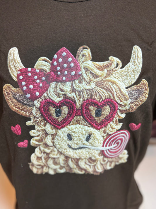 Faux Yarn Highland Cow Valentine T-Shirt