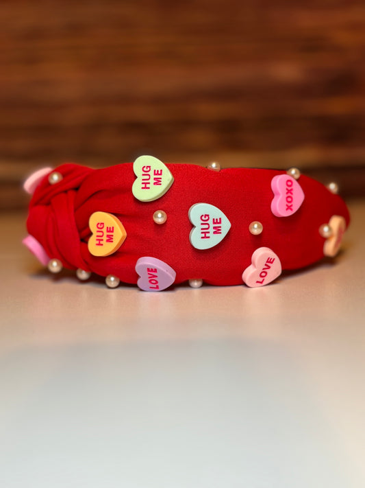 Candy Heart Embellished Knotted Headband – Valentine’s Edition