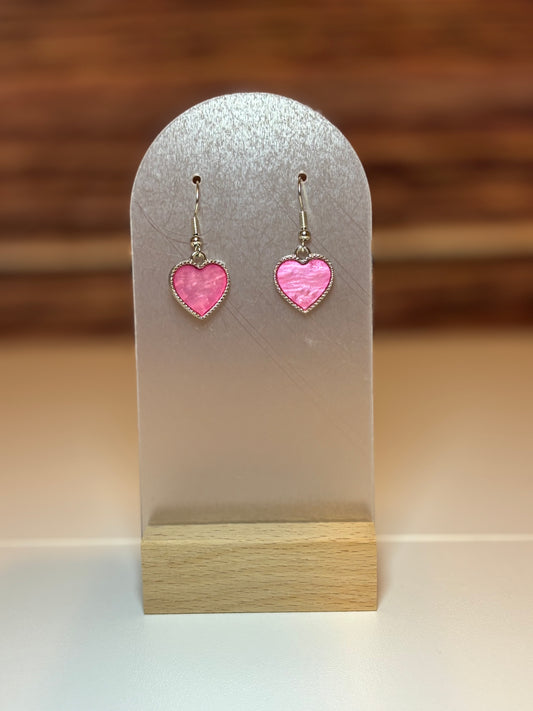 Pink Mother-of-Pearl Heart Dangle Earrings