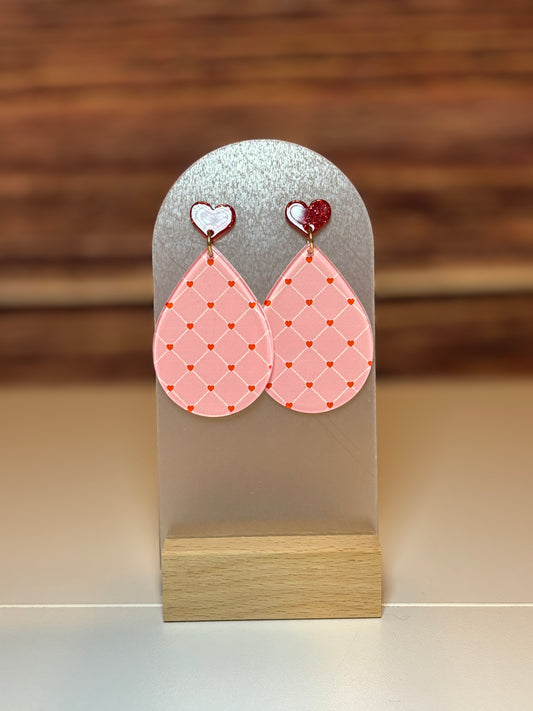 Pink Heart Teardrop Acrylic Earrings